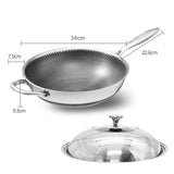 34cm 316 Stainless Steel Non-Stick Stir Fry Cooking Kitchen Wok Pan with Lid Honeycomb Double Sided - Rear View
