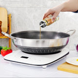 304 Stainless Steel 34cm Non-Stick Stir Fry Cooking Double Ear Kitchen Wok Pan with Lid Honeycomb Double Sided - Top-Down View