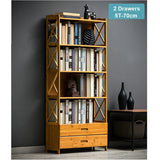 Bamboo Bookshelf Storage Rack Shelf Stand Bookcase Holder Display Drawers - Front View