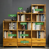Bamboo Bookshelf Storage Rack Shelf Stand Bookcase Holder Display Drawers - Side View