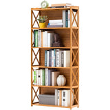 Bamboo Bookshelf Storage Rack Shelf Stand Bookcase Holder Display Drawers - Rear View