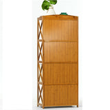 Bamboo Bookshelf Storage Rack Shelf Stand Bookcase Holder Display Drawers - Close-Up Angle