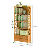 Bamboo Bookshelf Storage Rack Shelf Stand Bookcase Holder Display Drawers - Low Angle
