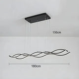 BAMDECOR A2569 1.8m Antizer Nordic Minimalist Wave Long Pendant Light (Black) - 45-Degree Angle