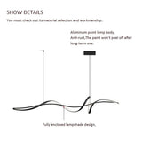 BAMDECOR A36 Modern LED Linear Chandeliers Pendant Lights with Dimmable LED and Adjustable Hanging Length 140cm -Black - Low Angle