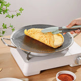 Honeycomb Non-Stick Grill Skewer Plate, 316 Stainless Steel, Portable Barbecue Grill with Handle, Universal Induction Cooktop Compatible, Round Shape, Outdoor Camping BBQ Accessory - Side View