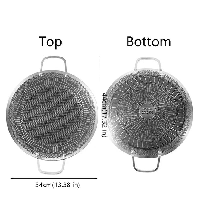 Honeycomb Non-Stick Grill Skewer Plate, 316 Stainless Steel, Portable Barbecue Grill with Handle, Universal Induction Cooktop Compatible, Round Shape,