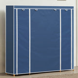 Blue Cover Six Tier Oxford Cloth Covered Tower Bamboo Wooden Shoe Rack Boot Shelf Stand Storage Organizer - Front View