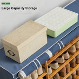Blue Cover Six Tier Oxford Cloth Covered Tower Bamboo Wooden Shoe Rack Boot Shelf Stand Storage Organizer - Side View
