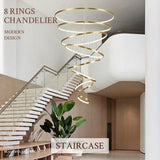 BAMDECOR A18801/8 Nordic Home Decor Dining Room Pendant lamp lights Ceiling Lamp Hanging Light (8 Rings-Gold) - Top-Down View