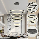 BAMDECOR A18815 Nordic Home Decor Dining Room Pendant lamp lights Ceiling Lamp Hanging Light Chandelier Lamps (6 Rings-Black) - Front View
