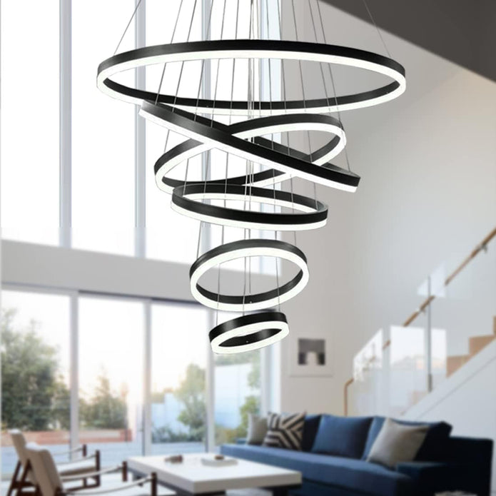 BAMDECOR A18815 Nordic Home Decor Dining Room Pendant lamp lights Ceiling Lamp Hanging Light Chandelier Lamps (6 Rings-Black)