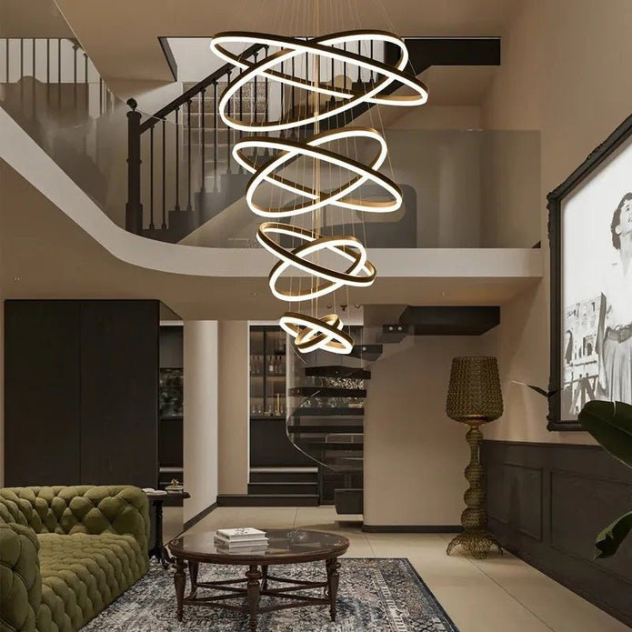 BAMDECOR A18815 Nordic Home Decor Dining Room Pendant lamp lights Ceiling Lamp Hanging Light Chandelier Lamps (8 Rings-Black)