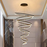 BAMDECOR A18815 Nordic Home Decor Dining Room Pendant lamp lights Ceiling Lamp Hanging Light Chandelier Lamps (8 Rings-Black) - 45-Degree Angle