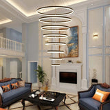 BAMDECOR A18815 Nordic Home Decor Dining Room Pendant lamp lights Ceiling Lamp Hanging Light Chandelier Lamps (8 Rings-Black) - Close-Up Angle