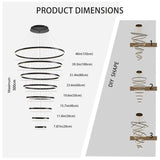 BAMDECOR A18815 Nordic Home Decor Dining Room Pendant lamp lights Ceiling Lamp Hanging Light Chandelier Lamps (8 Rings-Black) - Low Angle