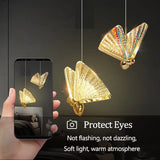 BAMDECOR LED Modern Bedroom Bedside Creative Butterfly Hanging Chandelier Light Fixtures for Stairs Nordic Decoration (12Heads) - Rear View