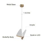 BAMDECOR LED Modern Bedroom Bedside Creative Butterfly Hanging Chandelier Light Fixtures for Stairs Nordic Decoration - 45-Degree Angle