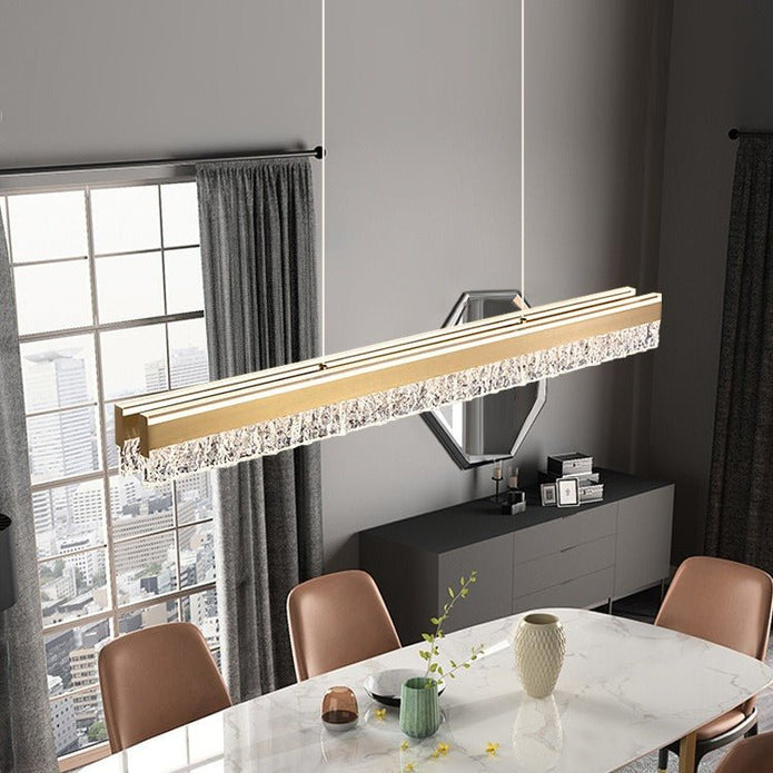 BAMDECOR A122 Nordic Long Dual Linear Dimmable Acrylic Kitchen Dining Table Pendant Light Minimalist
