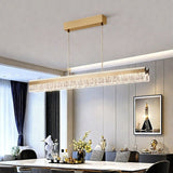 BAMDECOR A122 Nordic Long Dual Linear Dimmable Acrylic Kitchen Dining Table Pendant Light Minimalist Modern Lighting (Gold) - Side View