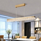 BAMDECOR A122 Nordic Long Dual Linear Dimmable Acrylic Kitchen Dining Table Pendant Light Minimalist Modern Lighting (Gold) - Top-Down View