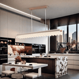 BAMDECOR A188 Nordic Dual Linear Dimmable Acrylic Kitchen Dining Table Pendant Light Minimalist Modern Lighting (Coffee)
