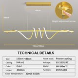 BAMDECOR A202 Modern LED Linear Pendant Lights with Dimmable LED (160cm/180cm-Gold) 1.8 Meters - 45-Degree Angle