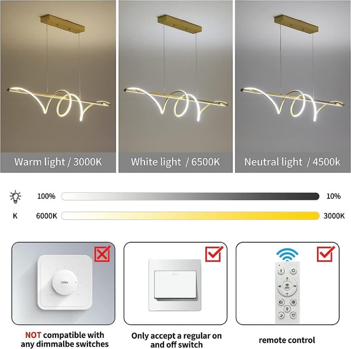 BAMDECOR A202 Modern LED Linear Pendant Lights with Dimmable LED (160cm/180cm-Gold) 1.8 Meters