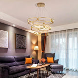 BAMDECOR A209 Colette Ceiling Chandelier Led Modern Circular Art Aluminum Light Fixture for Living Room Bedroom Indoor Decor(2 Rings) - Front View