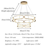 BAMDECOR A209 Colette Ceiling Chandelier Led Modern Circular Art Aluminum Light Fixture for Living Room Bedroom Indoor Decor(2 Rings) - Close-Up Angle