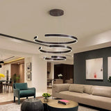BAMDECOR AD2573 3 Round Rings C Shape Ceiling Light Chandeliers (Matte Black) - Front View