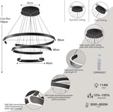 BAMDECOR AD2573 3 Round Rings C Shape Ceiling Light Chandeliers (Matte Black) - Rear View