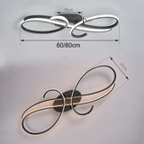 BAMDECOR AD2576 Modern Minimalist Curved Line Iron Aluminum Silicone LED Semi-Flush Mount Ceiling Light For Living Room (Black) - 45-Degree Angle