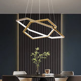 BAMDECOR AD2582/2 Modern LED Chandelier, Hexagonal Rings Ceiling Lighting Contemporary Chandeliers (2 Rings-Brass Gold) - Front View