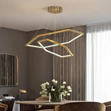 BAMDECOR AD2582/2 Modern LED Chandelier, Hexagonal Rings Ceiling Lighting Contemporary Chandeliers (2 Rings-Brass Gold) - Side View
