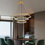BAMDECOR AD2582/3 Modern LED Chandelier, Hexagonal Rings Ceiling Lighting Contemporary Chandeliers (3 Rings-Gold) - Front View