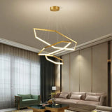 BAMDECOR AD2582/3 Modern LED Chandelier, Hexagonal Rings Ceiling Lighting Contemporary Chandeliers (3 Rings-Gold) - Side View