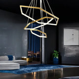 BAMDECOR AD2582/3 Modern LED Chandelier, Hexagonal Rings Ceiling Lighting Contemporary Chandeliers (3 Rings-Gold) - Top-Down View