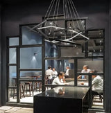 BAMDECOR AD2582/4 Modern LED Chandelier, Hexagonal Rings Ceiling Lighting Contemporary Chandeliers (4 Rings-Black) - Front View