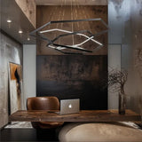 BAMDECOR AD2582/4 Modern LED Chandelier, Hexagonal Rings Ceiling Lighting Contemporary Chandeliers (4 Rings-Black) - Side View