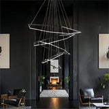 BAMDECOR AD2582/5 Modern LED Chandelier, Hexagonal Rings Ceiling Lighting Contemporary Chandeliers (5 Rings-Black) - Side View