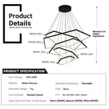BAMDECOR AD2582/5 Modern LED Chandelier, Hexagonal Rings Ceiling Lighting Contemporary Chandeliers (5 Rings-Black) - Rear View