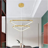 BAMDECOR AD2583 Modern Triangular LED Chandelier (Two Rings-Gold - Front View