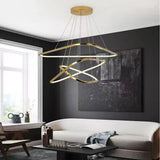 BAMDECOR AD2583 Modern Triangular LED Chandelier (Three Rings-Gold - Front View