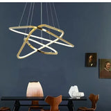 BAMDECOR AD2583 Modern Triangular LED Chandelier (Three Rings-Gold - Side View