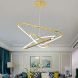 BAMDECOR AD2583 Modern Triangular LED Chandelier (Three Rings-Gold - Top-Down View