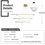 BAMDECOR AD2583 Modern Triangular LED Chandelier (Three Rings-Gold - 45-Degree Angle