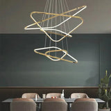 BAMDECOR AD2583 Modern Triangular LED Chandelier (Five Rings-Gold