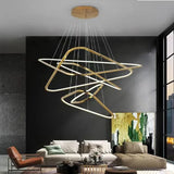 BAMDECOR AD2583 Modern Triangular LED Chandelier (Five Rings-Gold - Front View