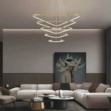 BAMDECOR AD2583 Modern Triangular LED Chandelier (Five Rings-Gold - Top-Down View